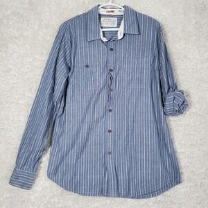 Gramicci Mens Blue Stripe Button Up Shirt Size M Roll Tab Sleeves Casual Outdoor